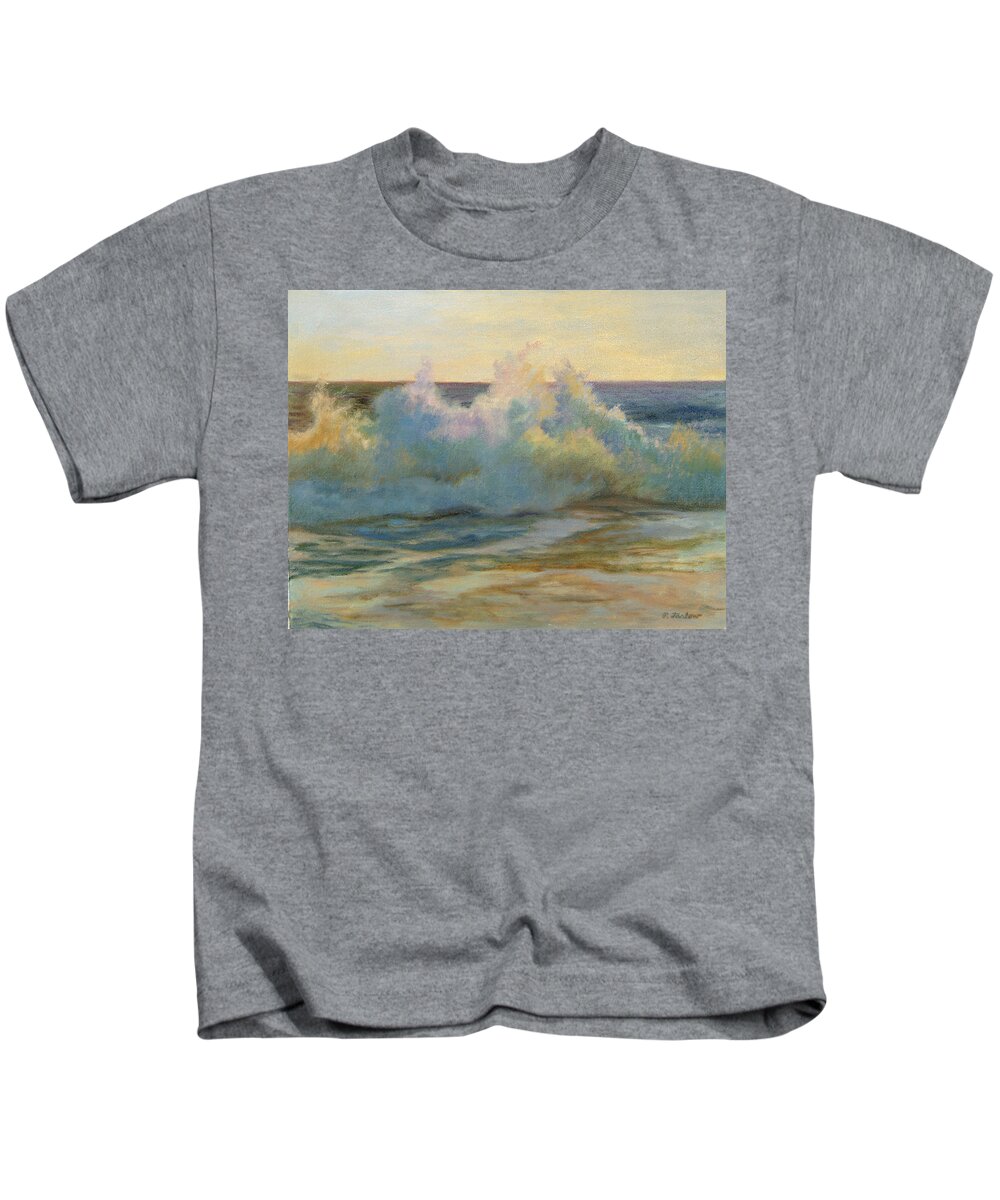 Landscape Kids T-Shirt featuring the painting Foaming Waves at Beach by Phyllis Tarlow