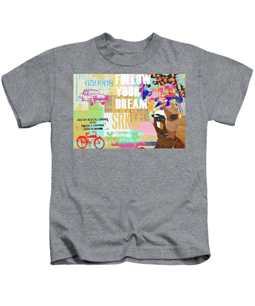 Follow Your Dream Kids T-Shirt featuring the mixed media Follow your dream Collage by Claudia Schoen