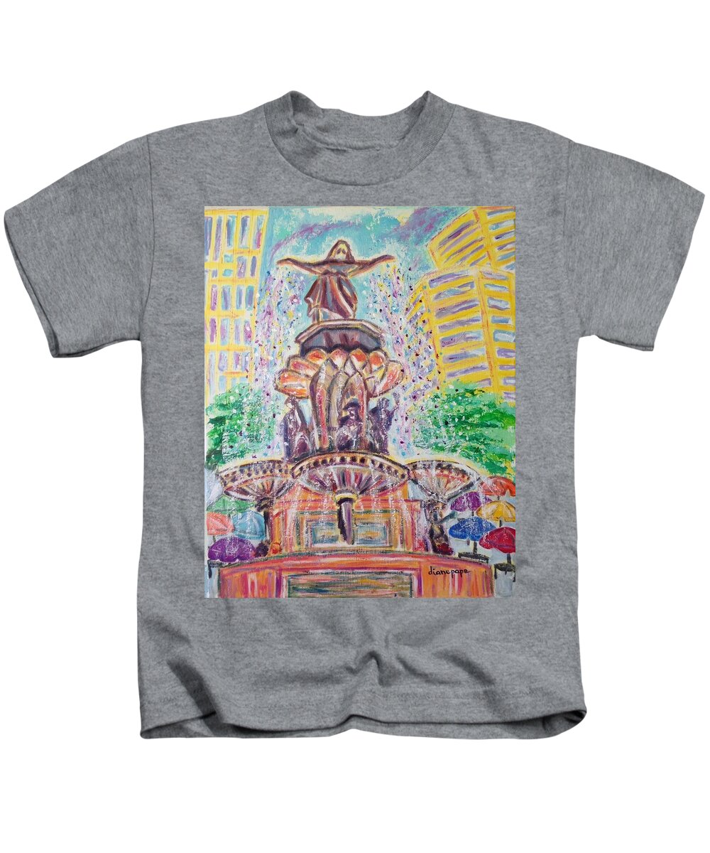 Fountain Square Kids T-Shirt featuring the painting Fountain Square Cincinnati Ohio by Diane Pape