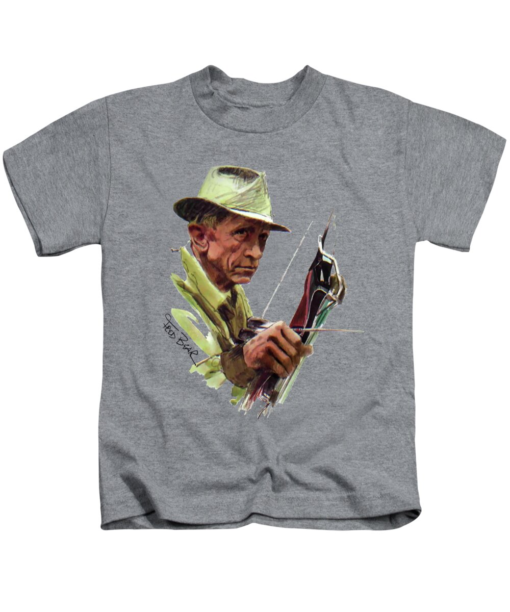 Fred Bear Kids T-Shirt featuring the mixed media Fred Bear Archery Hunting Bow Arrow Sport Target by Movie Poster Prints