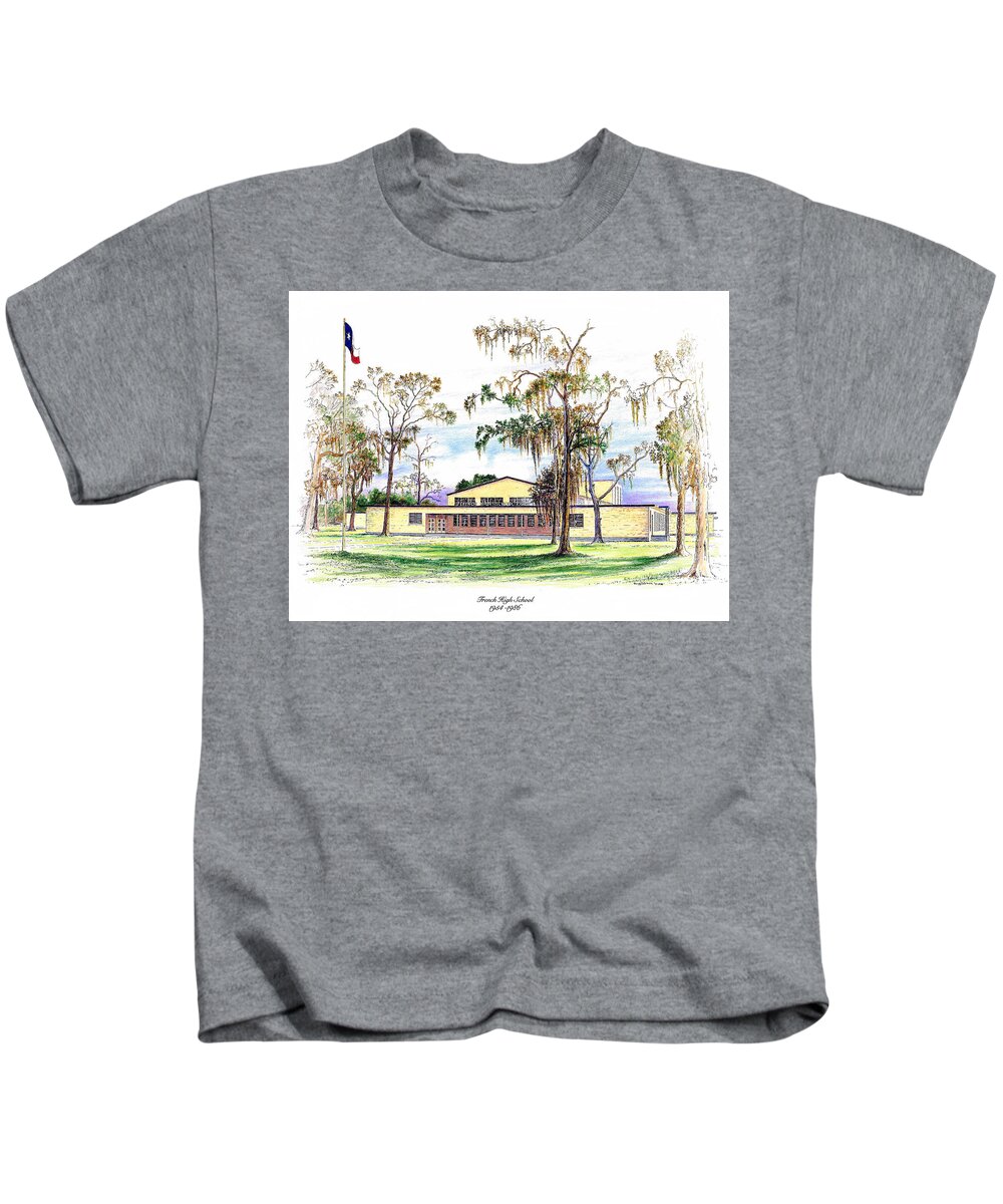 French Kids T-Shirt featuring the drawing French High School by Randy Welborn