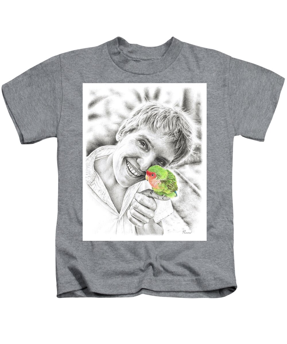 Pencil Drawing Kids T-Shirt featuring the drawing Friendship by Casey 'Remrov' Vormer