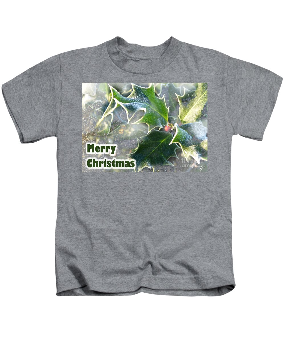 Christmas Card Kids T-Shirt featuring the photograph Frosty Holly by LemonArt Photography