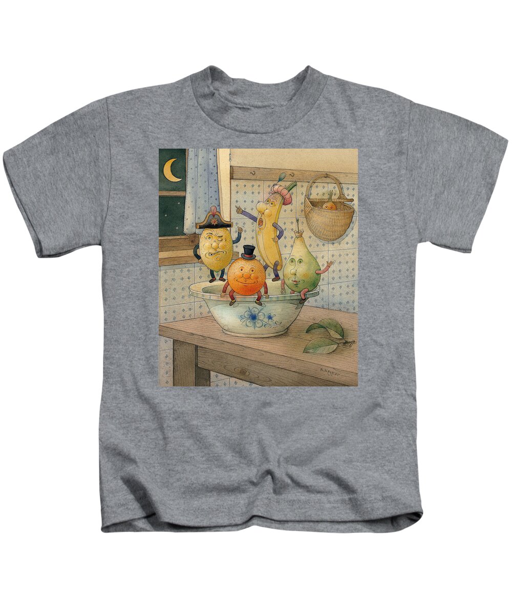 Night Moon Fruits Kitchen Kids T-Shirt featuring the painting Fruits by Kestutis Kasparavicius