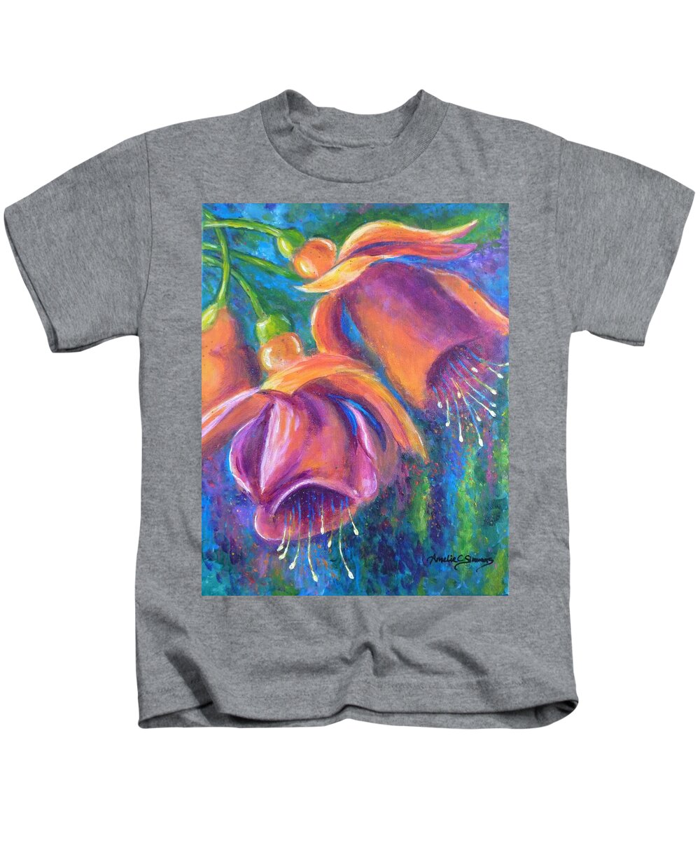Fuchsia Kids T-Shirt featuring the painting Fuchsia by Amelie Simmons