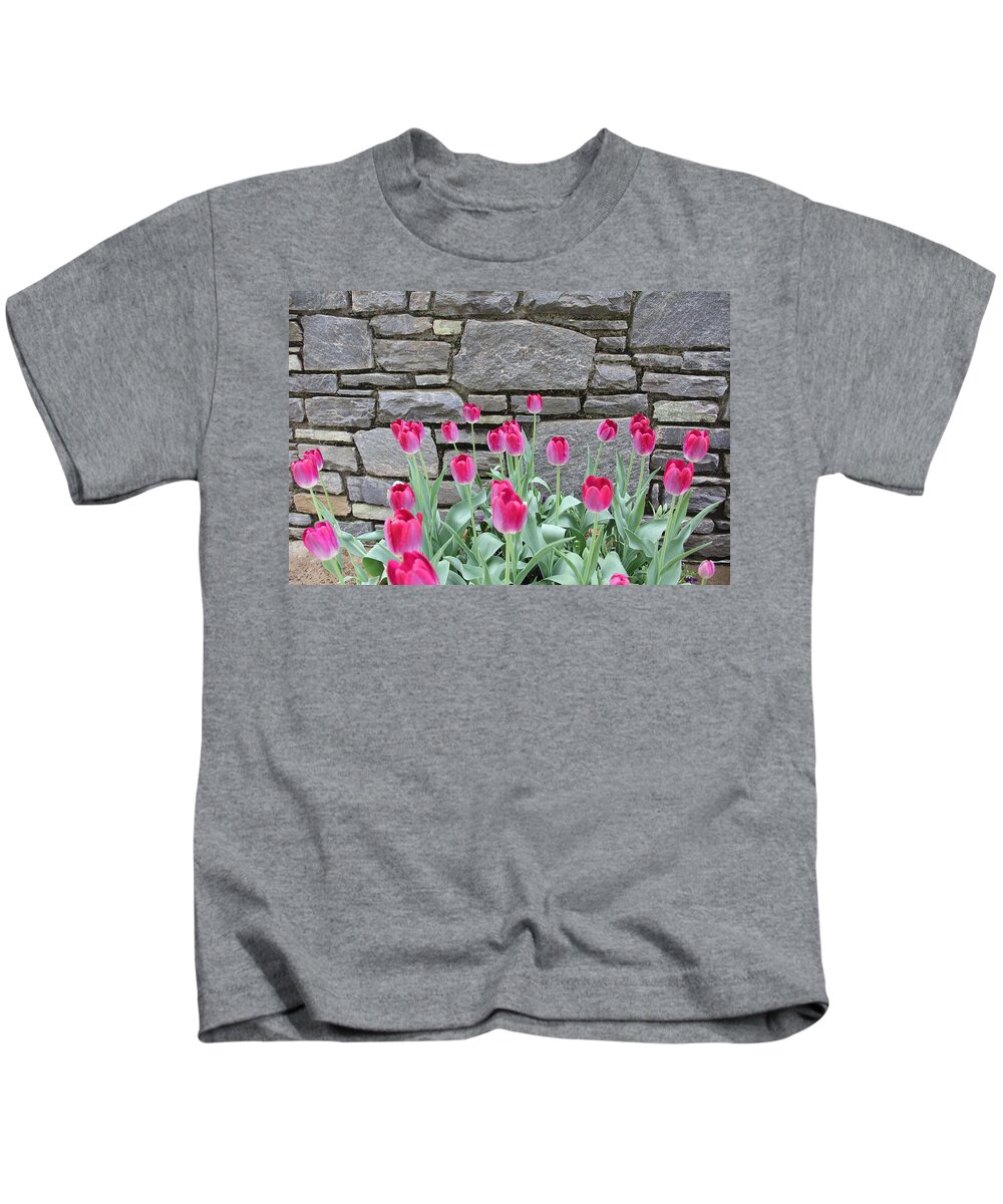 Tulips Kids T-Shirt featuring the photograph Fuchsia Color Tulips by Allen Nice-Webb