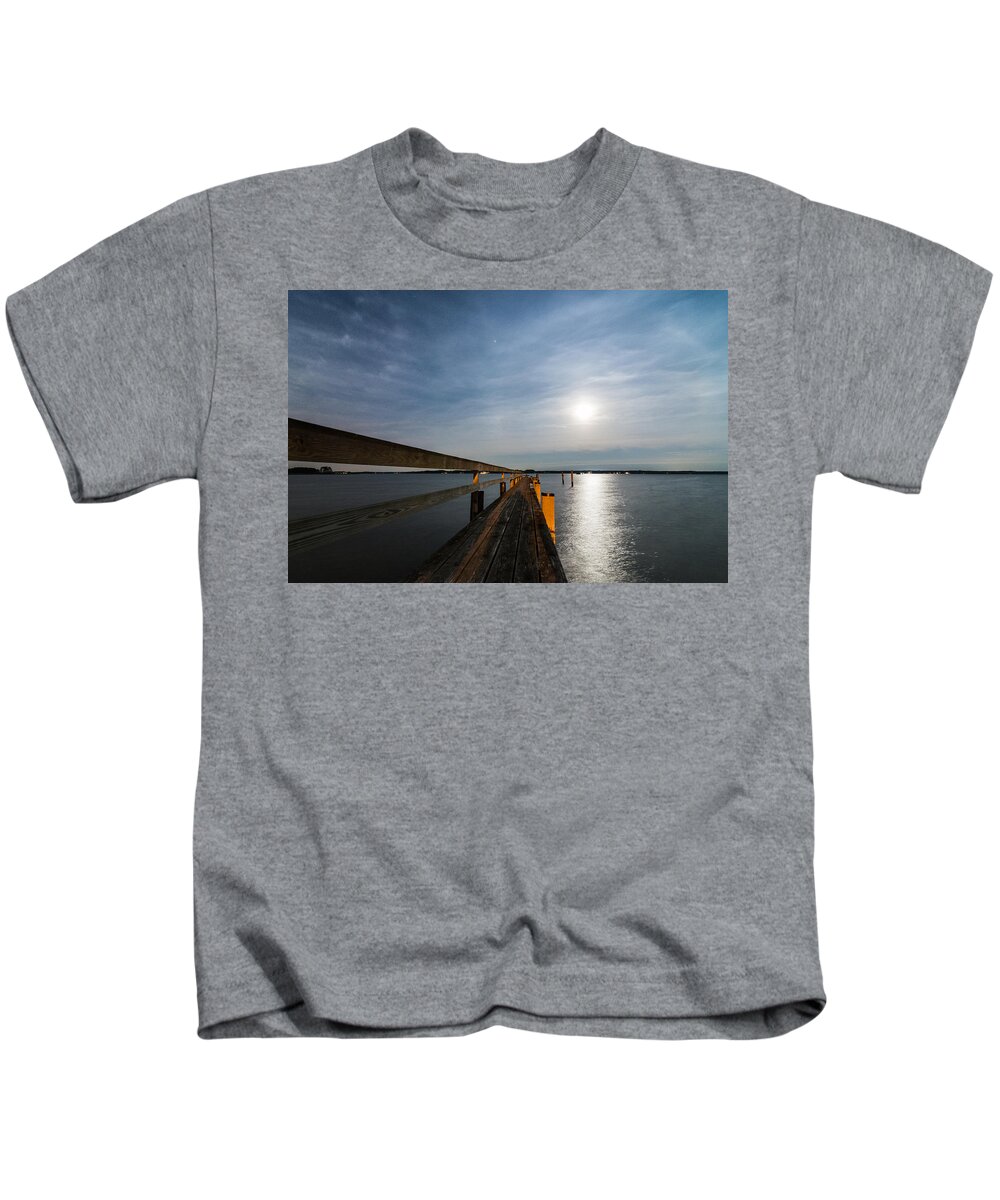 Maryland Kids T-Shirt featuring the photograph Full Moon Pier by Kristopher Schoenleber