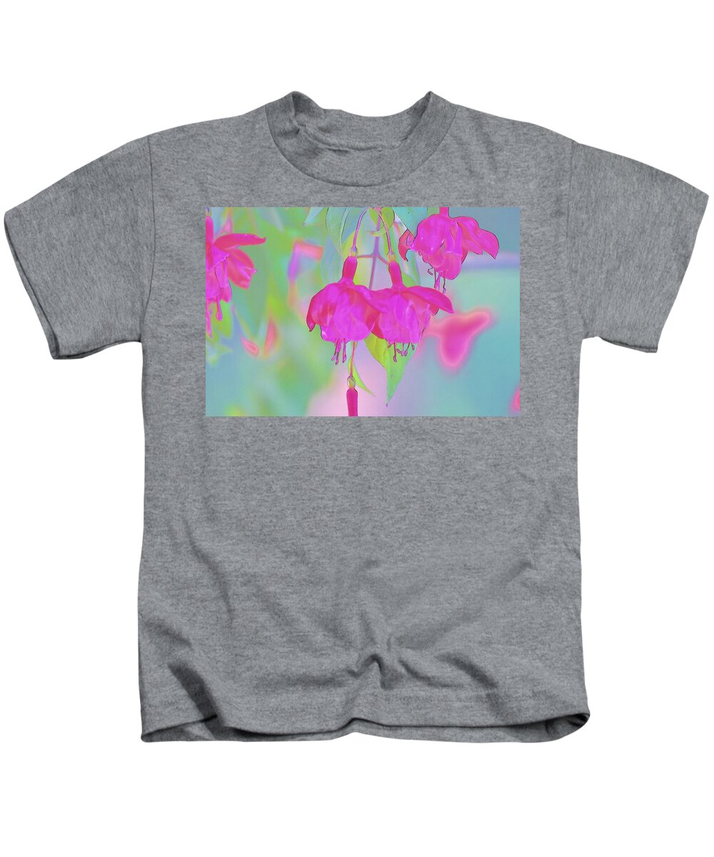Linda Brody Kids T-Shirt featuring the digital art Fuchsia Flower Abstract by Linda Brody