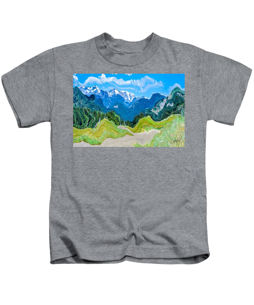 Mountains Kids T-Shirt featuring the digital art Gallatin by Lynellen Nielsen