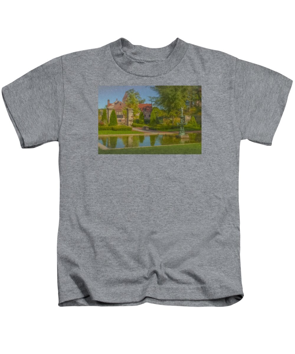 Garden Kids T-Shirt featuring the painting Garden Fountain at Ames Free Library by Bill McEntee