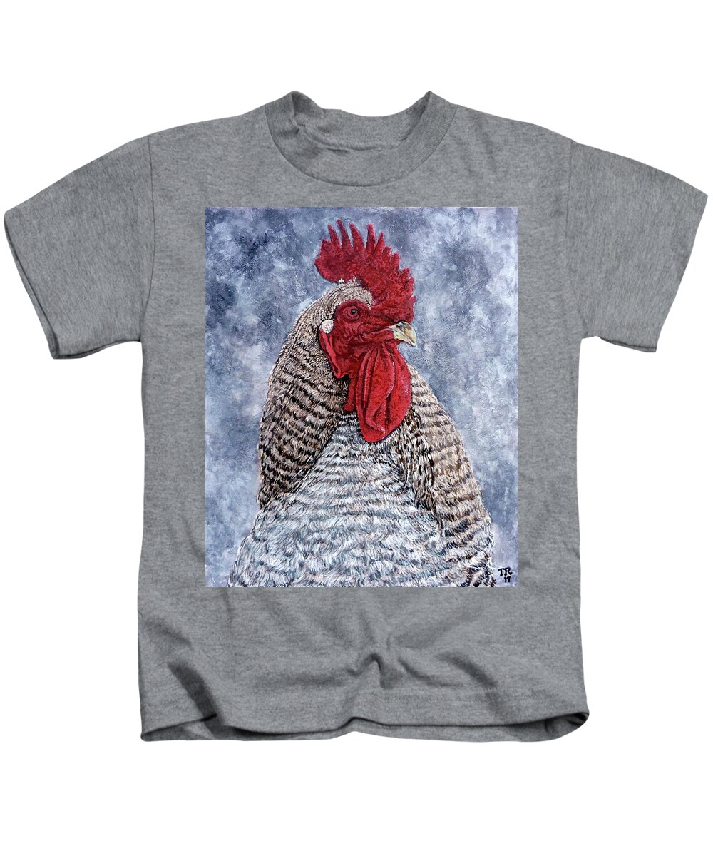 Fire Rooster Kids T-Shirt featuring the painting Geoff by Tom Roderick