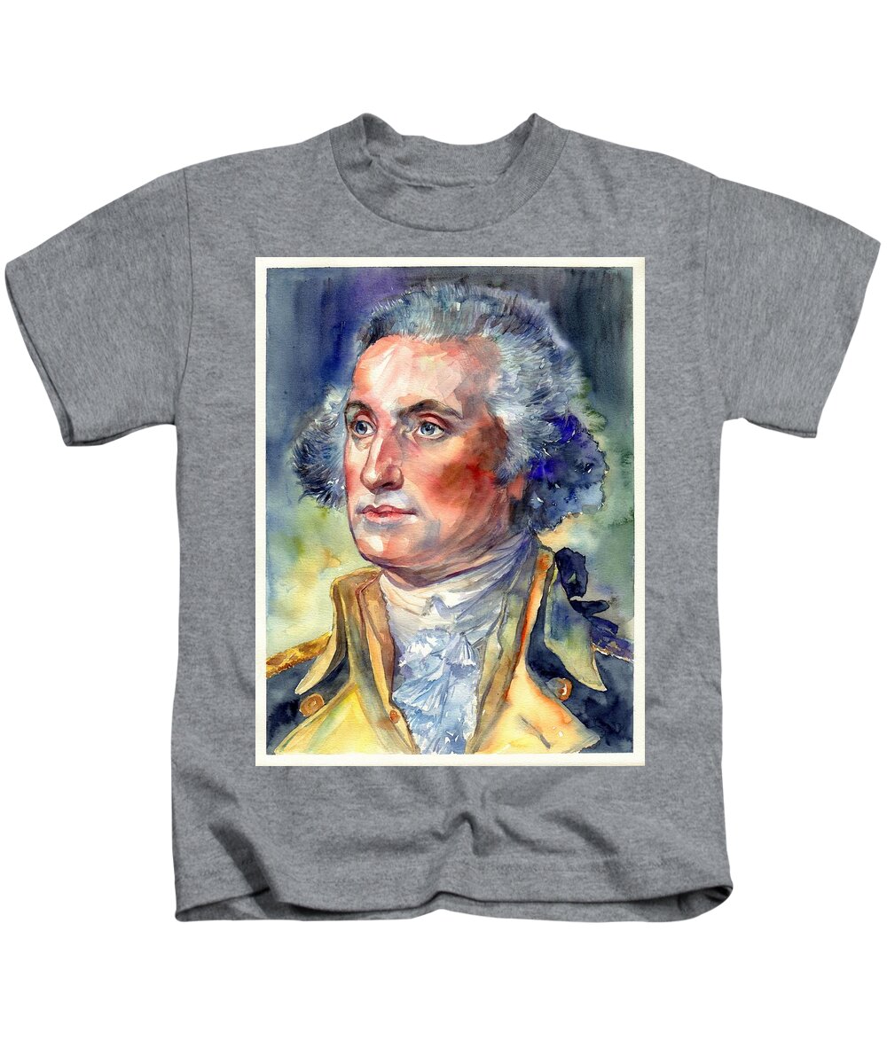 George Kids T-Shirt featuring the painting George Washington portrait by Suzann Sines