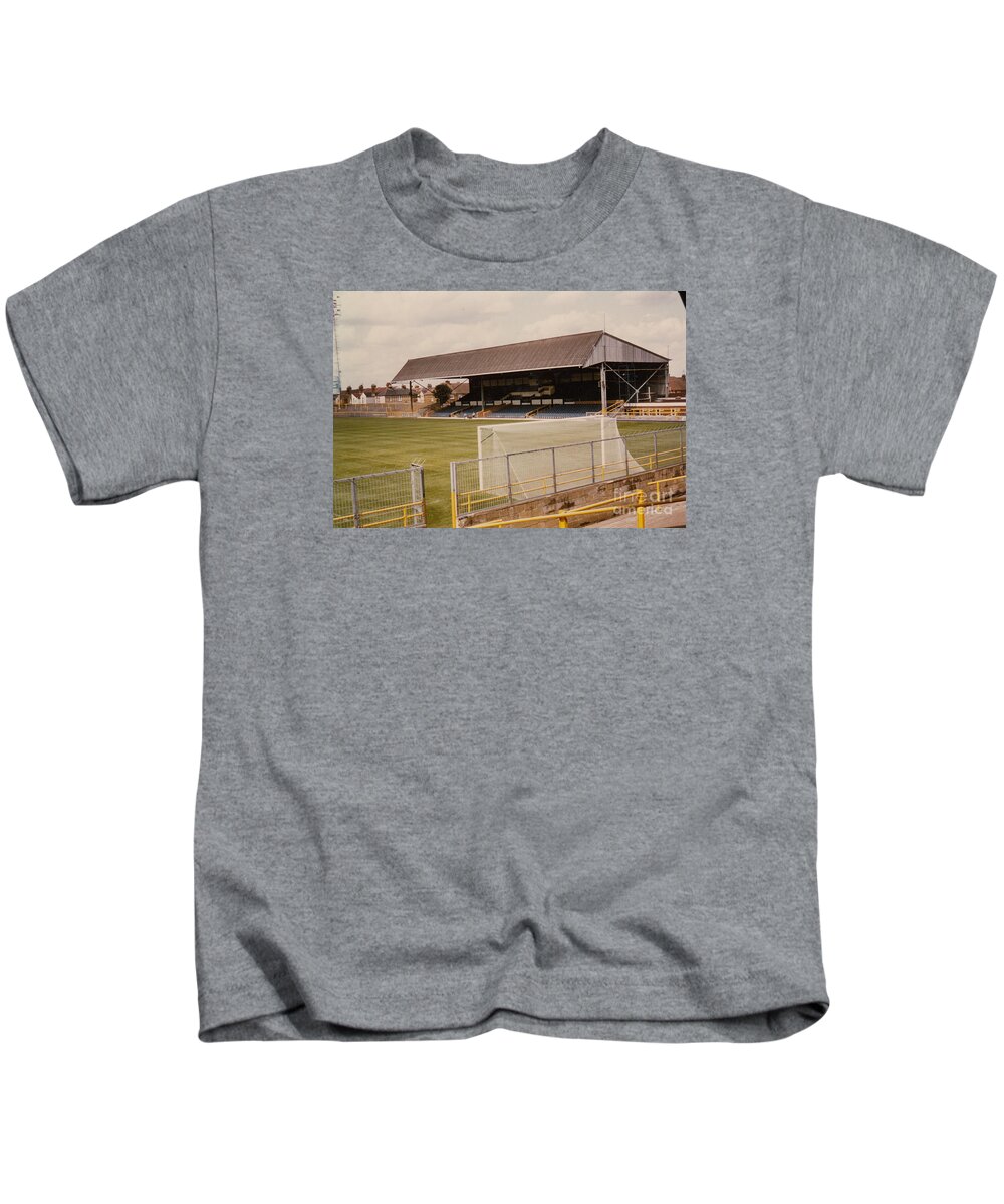 Kids T-Shirt featuring the photograph Gillingham - Priestfield Stadium - Main Stand 2 - 1970s by Legendary Football Grounds