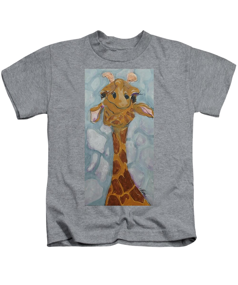 Giraffe Kids T-Shirt featuring the painting Giraffe Short by Terri Einer