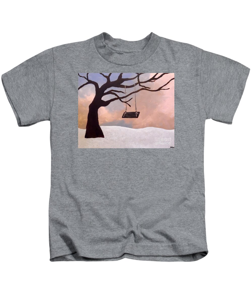 Tree Swing Kids T-Shirt featuring the painting Giving Tree by Jilian Cramb - AMothersFineArt