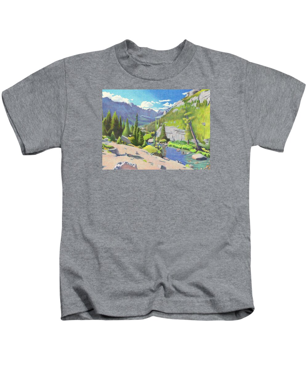 Glacier Kids T-Shirt featuring the drawing Glacier Gorge by Dan Miller