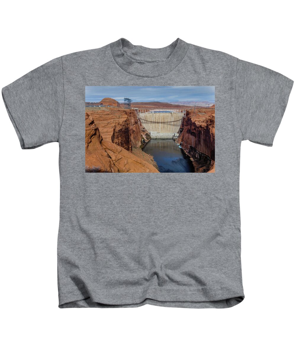 Usa Kids T-Shirt featuring the photograph Glen Canyon Dam by SAURAVphoto Online Store
