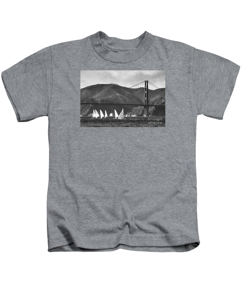 Black And White Photo-black And White-seascape Kids T-Shirt featuring the photograph Golden Gate Seascape by Scott Cameron