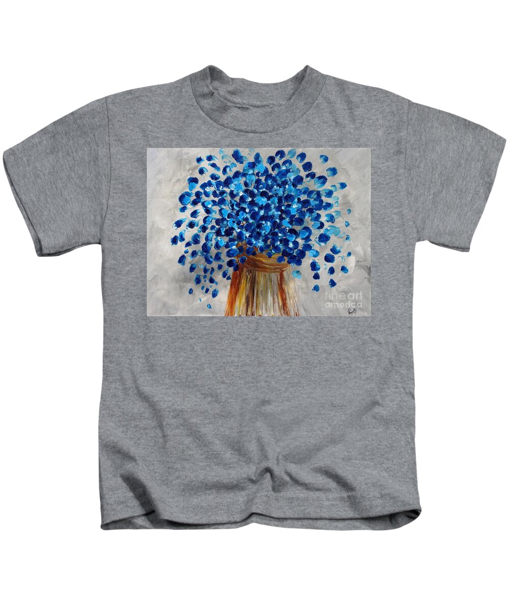 Blue Flower Kids T-Shirt featuring the painting Grace by Preethi Mathialagan
