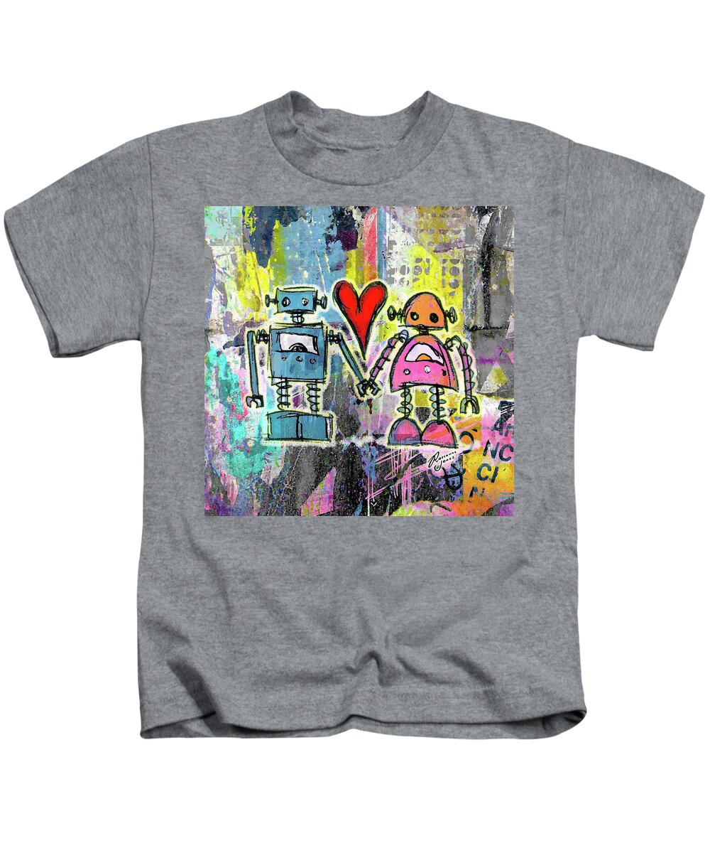 Graffiti Kids T-Shirt featuring the digital art Graffiti Pop Robot Love by Roseanne Jones