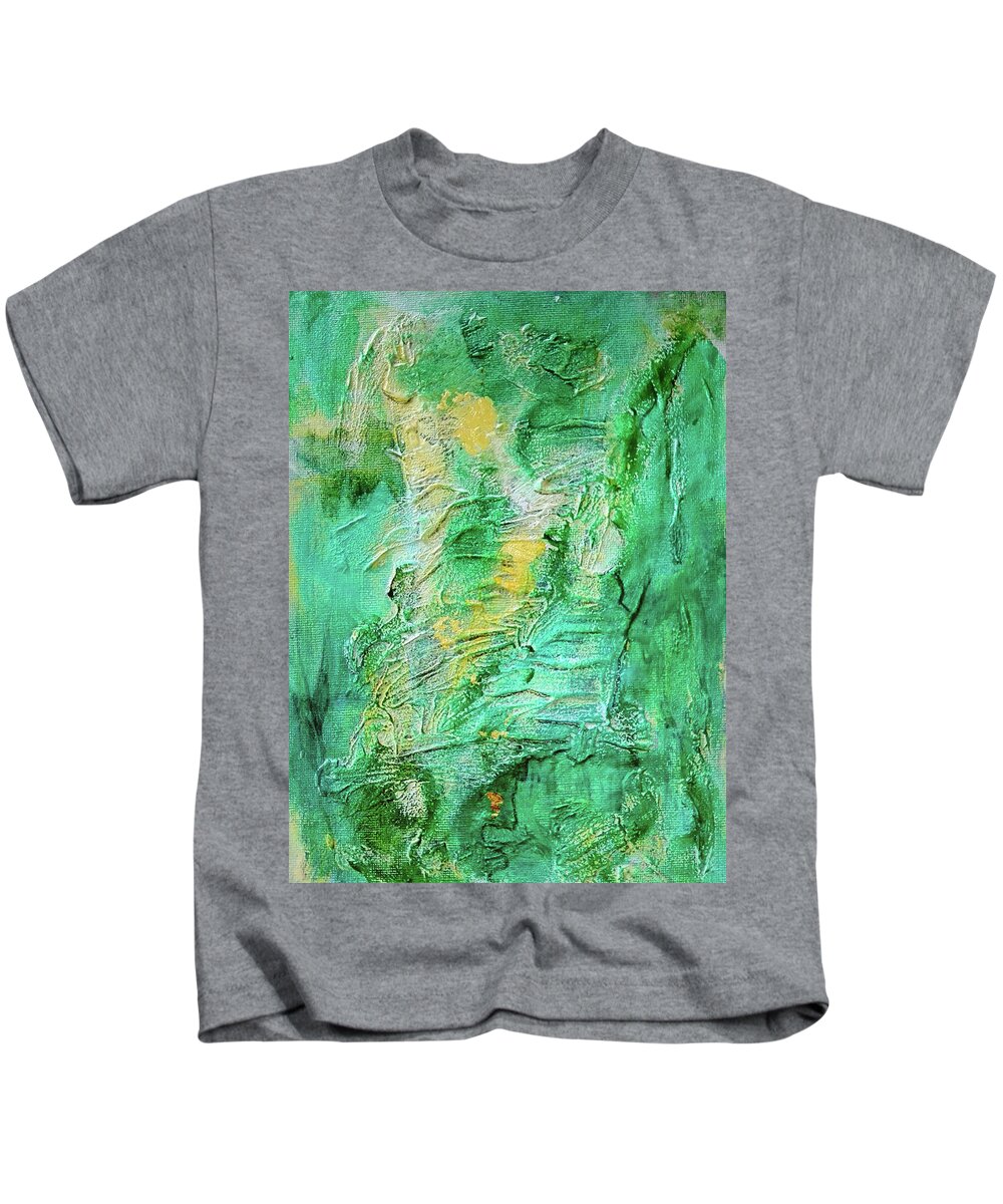Gold Kids T-Shirt featuring the painting Green and Gold Abstract by Mimulux Patricia No