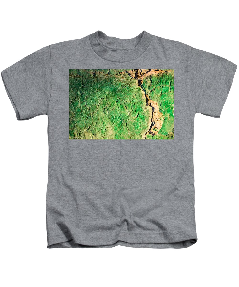 Abstract Kids T-Shirt featuring the photograph Green Flaking Brickwork by John Williams