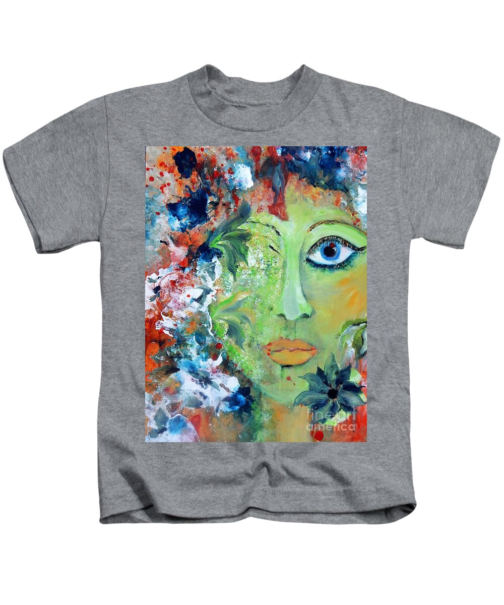 Green Kids T-Shirt featuring the painting Green Garden Goddess by Lisa Kaiser