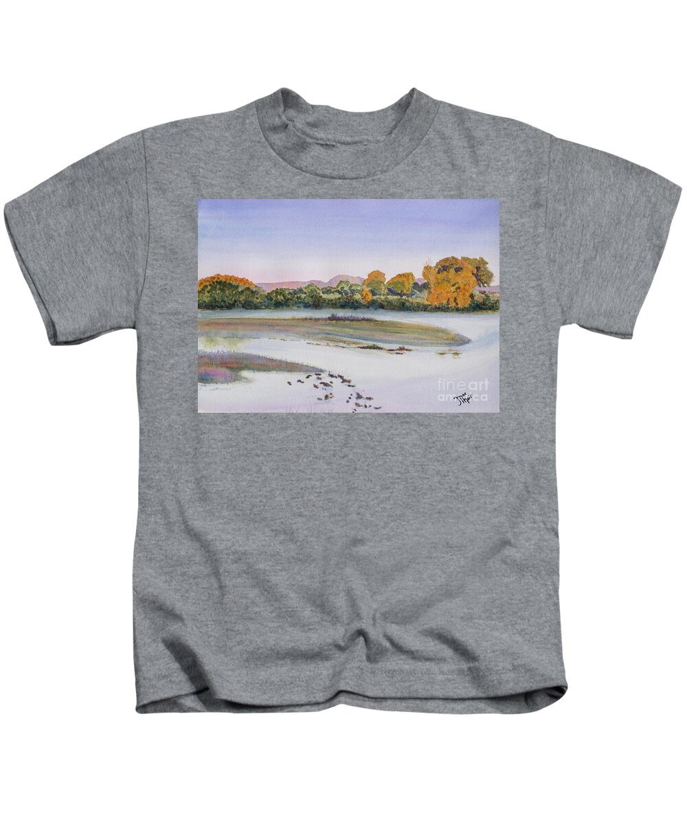 Watercolor Kids T-Shirt featuring the painting Green River Morning by Jackie MacNair