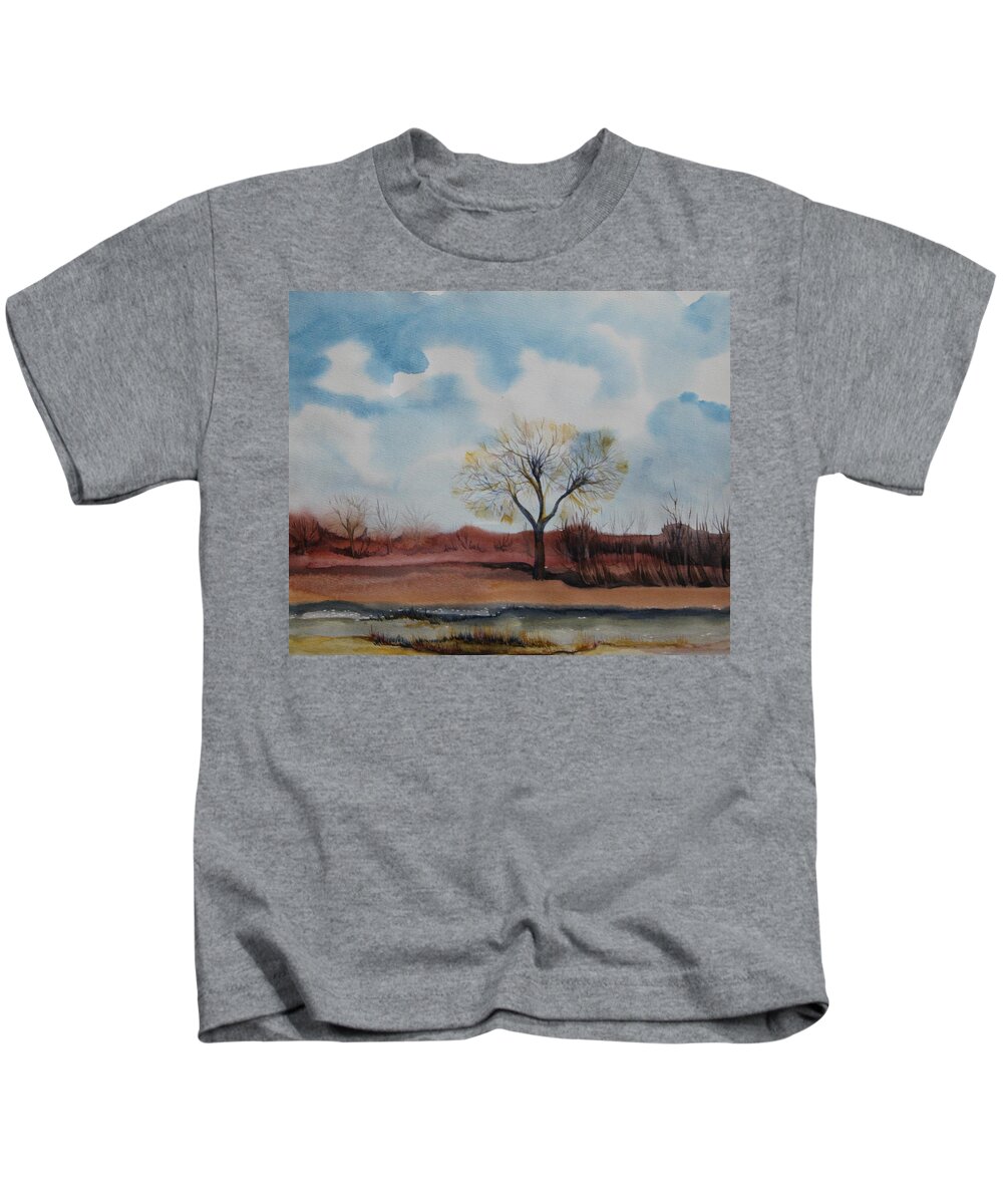Watercolor Kids T-Shirt featuring the painting Greeting the Spring by Anna Duyunova