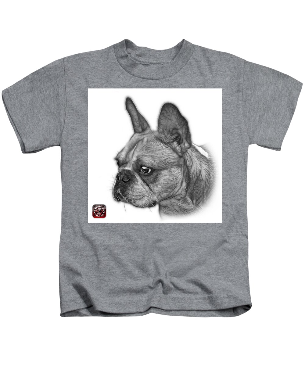 French Bulldog Kids T-Shirt featuring the painting Greyscale French Bulldog Pop Art - 0755 WB by James Ahn