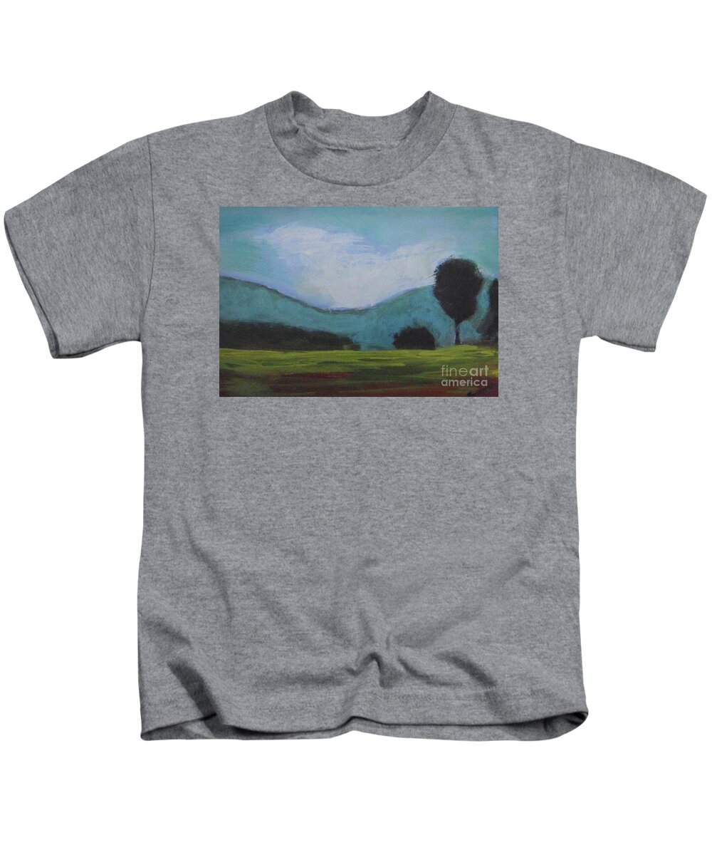 Landscape Kids T-Shirt featuring the painting Guide to the Blue by Vesna Antic