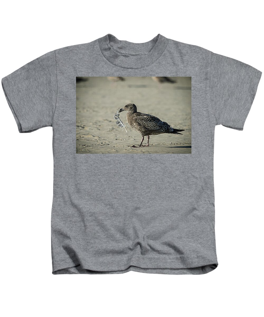 Feather Kids T-Shirt featuring the photograph Gull and Feather by Robert Potts