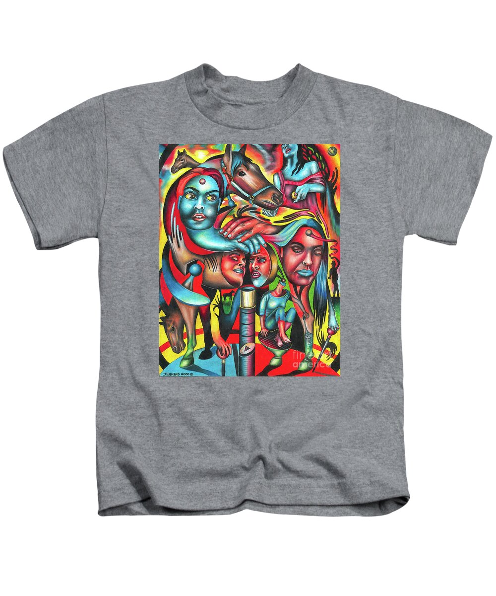 Animal Kids T-Shirt featuring the drawing Gyrating Vigor of Carnal Sustenance by Justin Jenkins