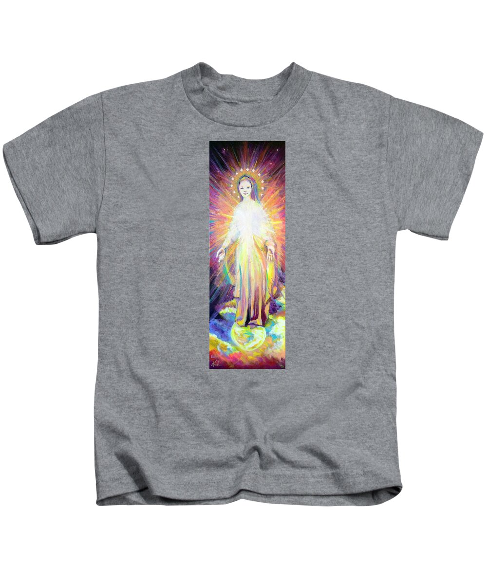 Mother Mary Kids T-Shirt featuring the painting Hail Holy Queen by Steve Gamba