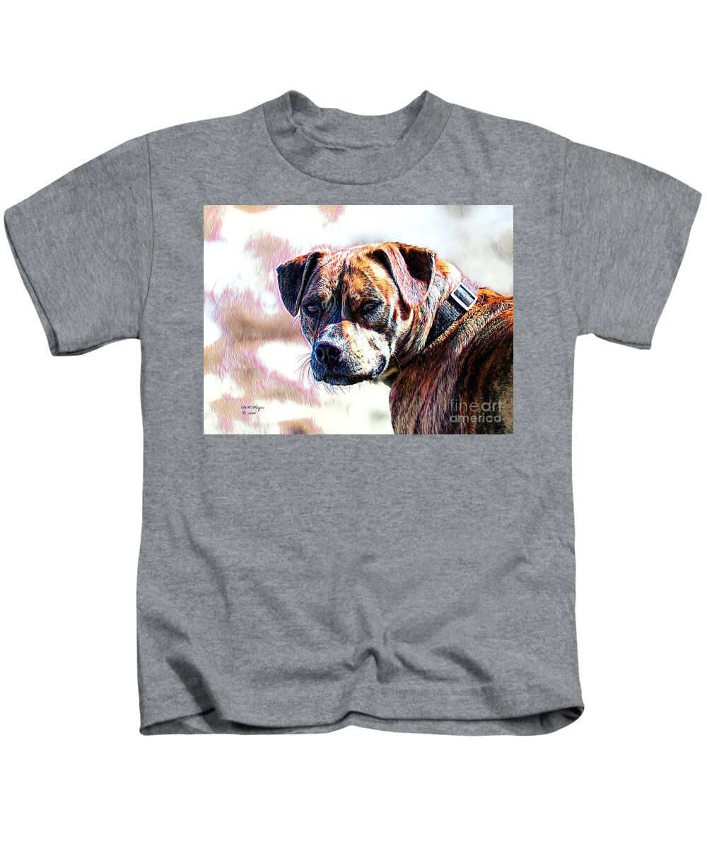 Dogs Kids T-Shirt featuring the mixed media Happy Bulldog by DB Hayes