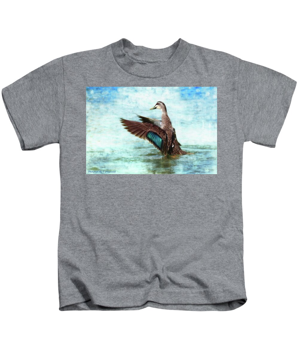 Duck Photography Kids T-Shirt featuring the digital art Happy duck 06 by Kevin Chippindall