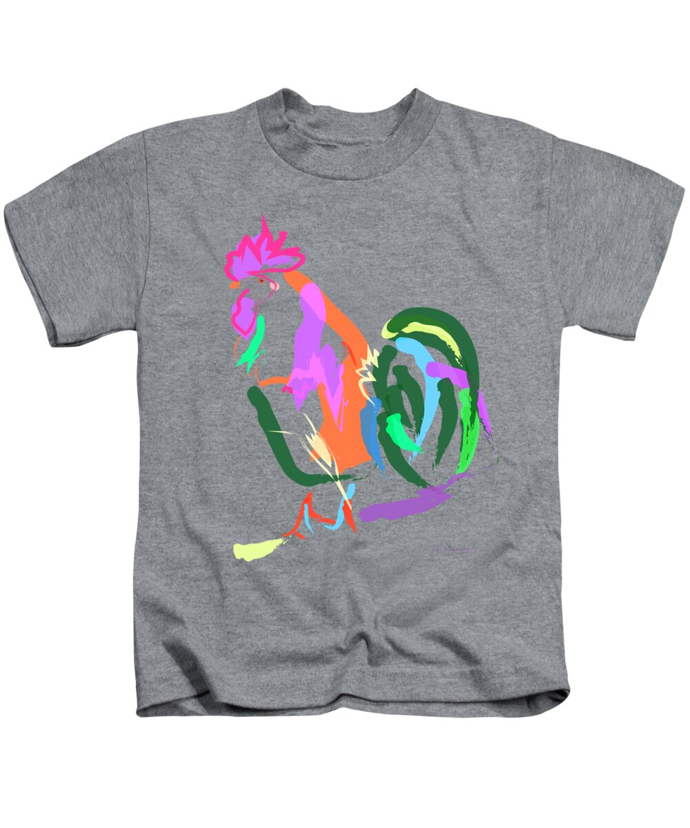 Rooster Kids T-Shirt featuring the painting Happy Rooster by Go Van Kampen