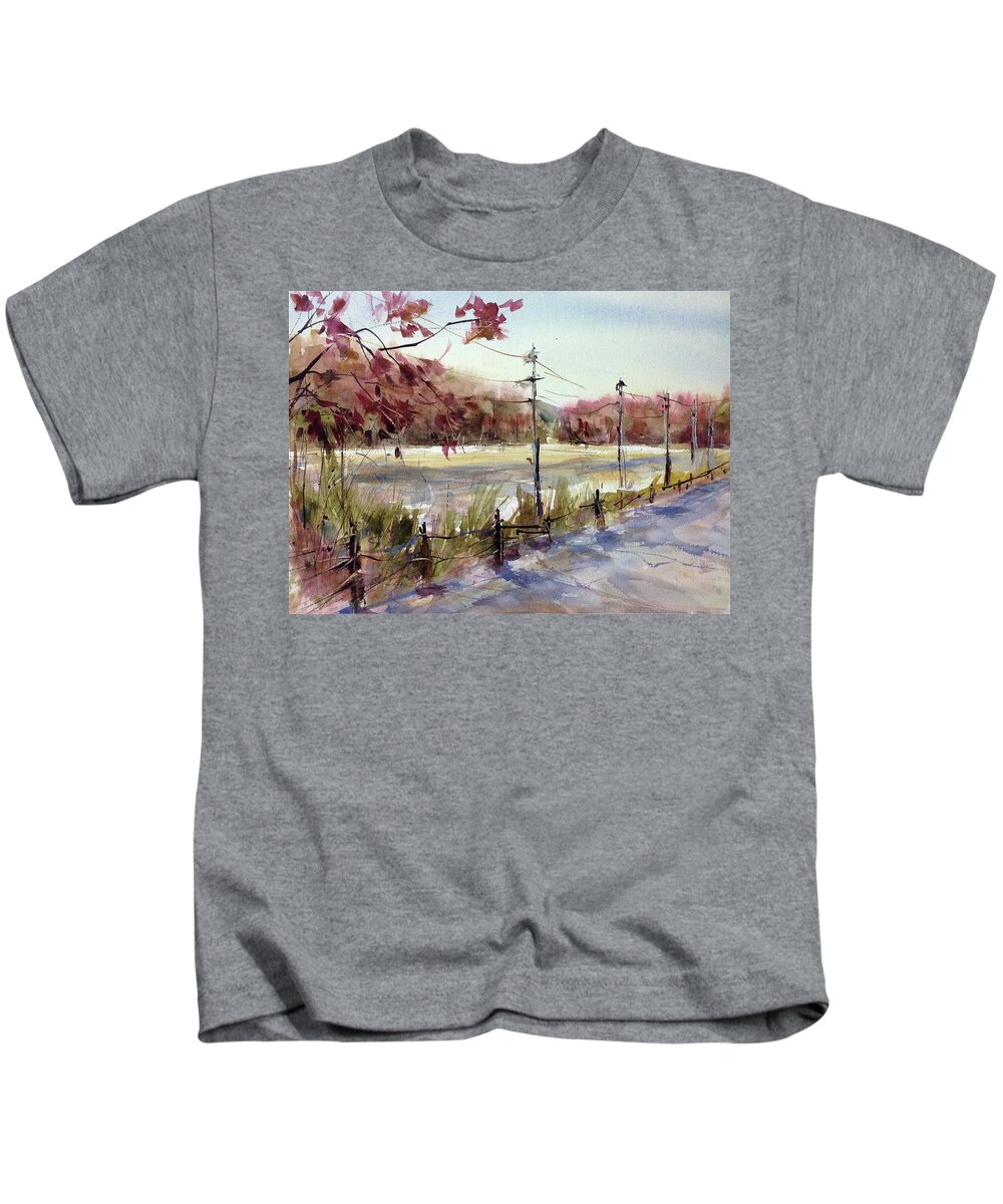 Watercolor Kids T-Shirt featuring the painting Heading to North Country by Judith Levins