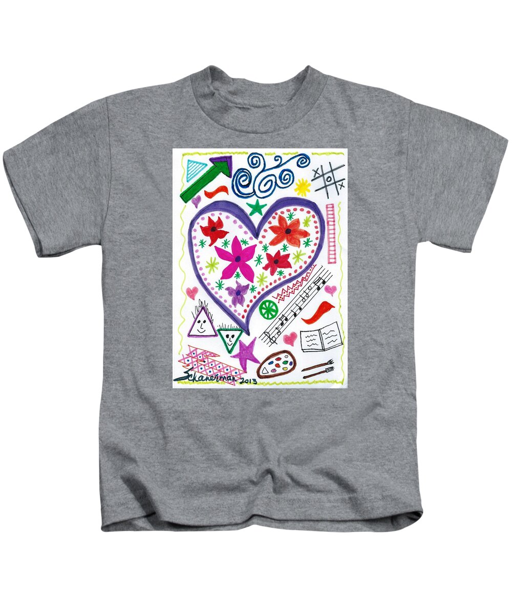 Doodle Art Kids T-Shirt featuring the drawing HeARTs and Flowers by Susan Schanerman