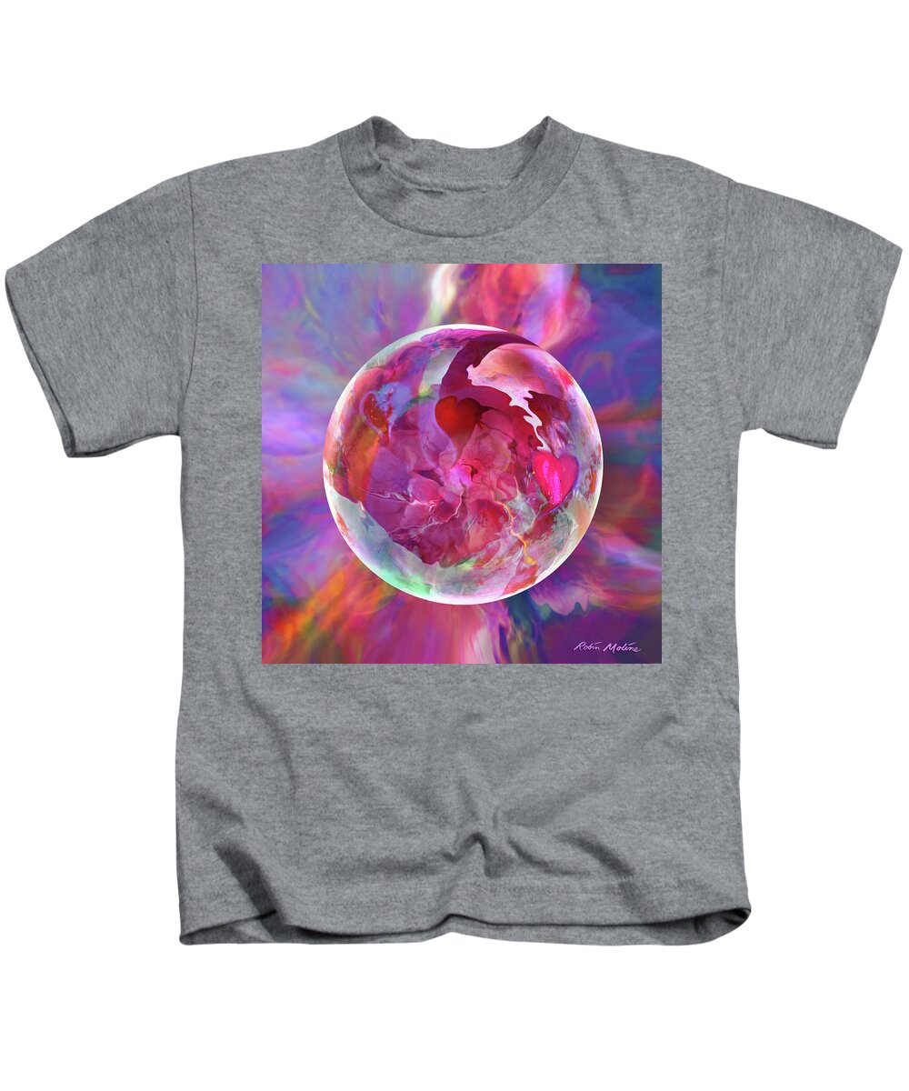 Valentines Day Kids T-Shirt featuring the digital art Hearts of Space by Robin Moline