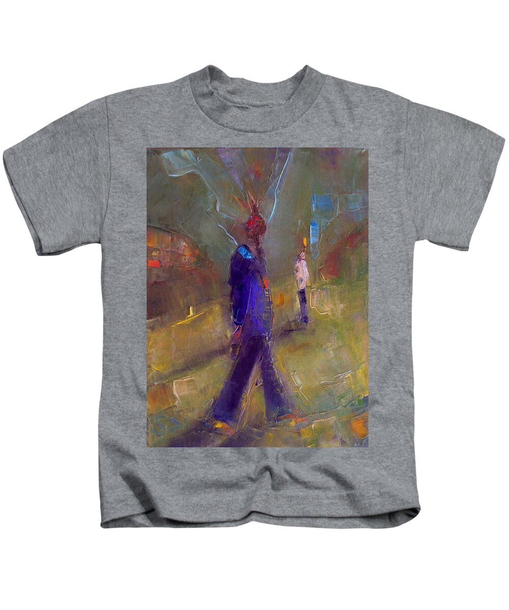 Oil Painting Kids T-Shirt featuring the painting Her soundtrack followed her everywhere by Suzy Norris