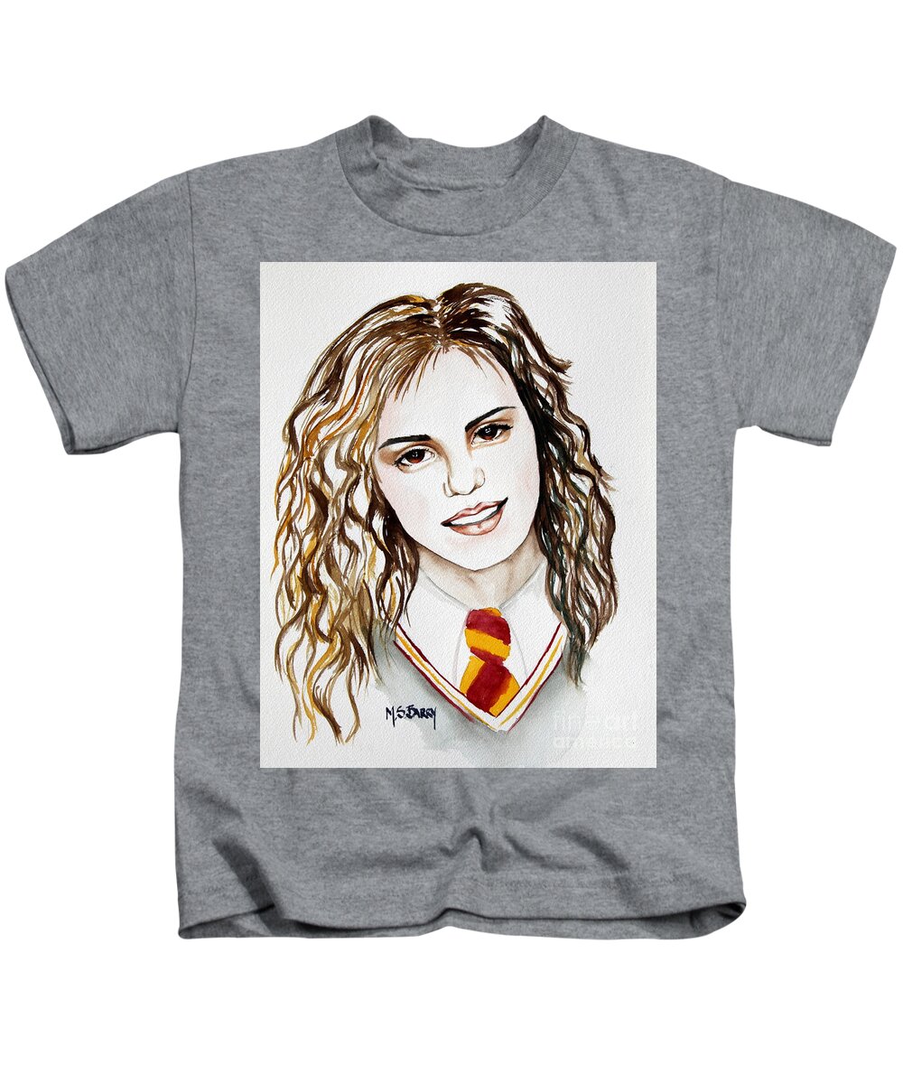 Hermoine Granger Kids T-Shirt featuring the painting Hermoine Granger by Maria Barry