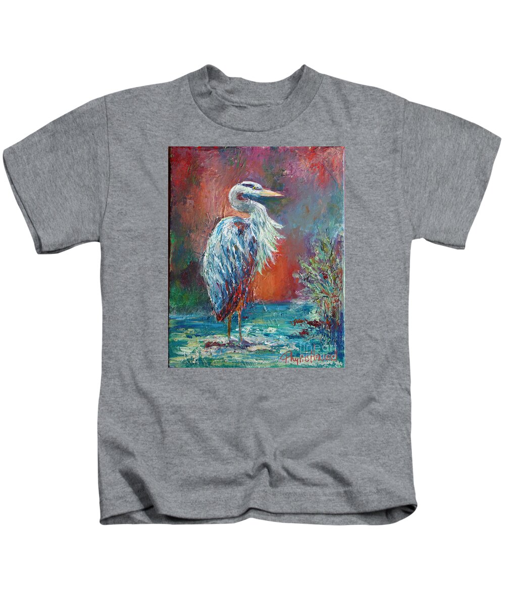 Heron Kids T-Shirt featuring the painting Heron in Color by Phyllis Howard
