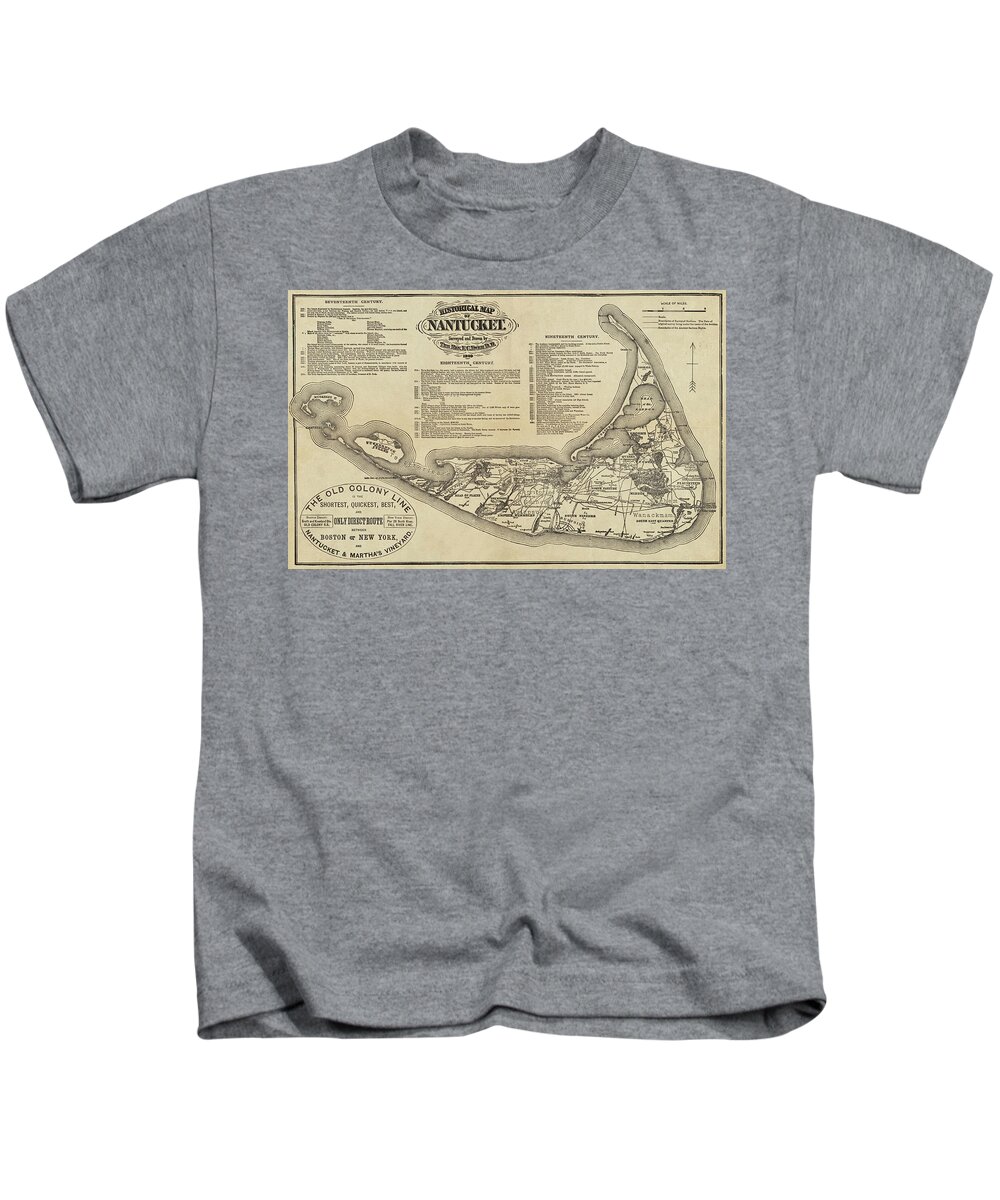 Nantucket Kids T-Shirt featuring the digital art Historical Map of Nantucket from 1602-1886 by Toby McGuire
