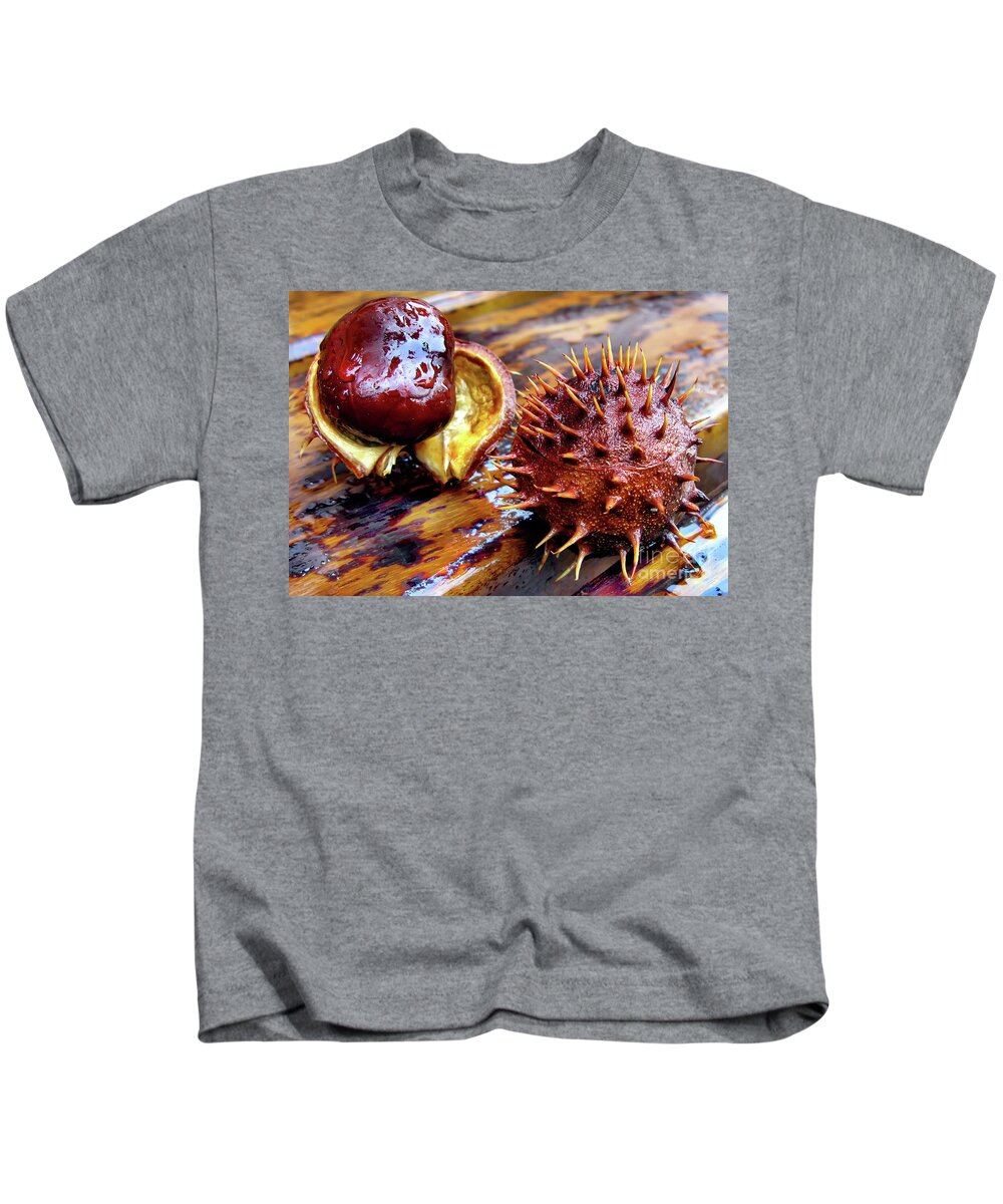 Autumn Kids T-Shirt featuring the photograph Horse Chestnut Aesculus by Daliana Pacuraru