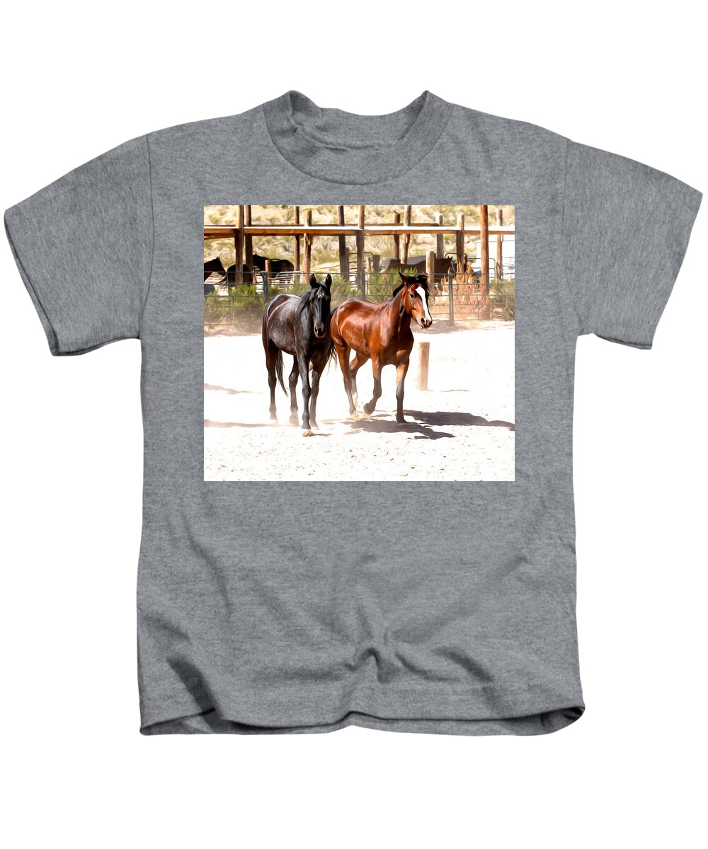 Horses Unlimited Rescue Kids T-Shirt featuring the digital art Horses Unlimited_6a by Walter Herrit