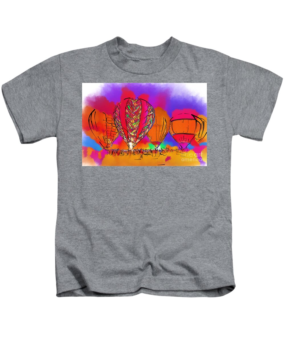 Hot-air-balloons Kids T-Shirt featuring the digital art Hot Air Balloons In Subtle Abstract by Kirt Tisdale