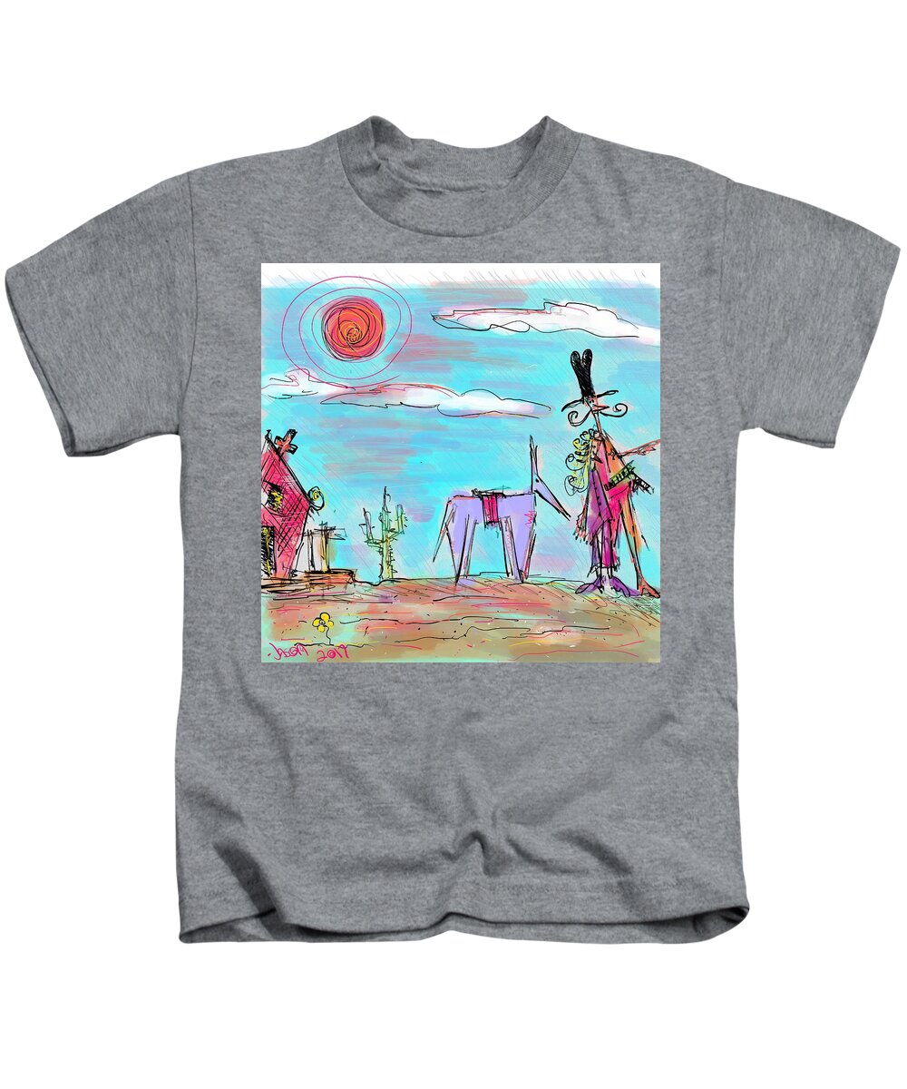 Frontier Kids T-Shirt featuring the mixed media Howdy Pardner...The Frontier Awaits by Jason Nicholas