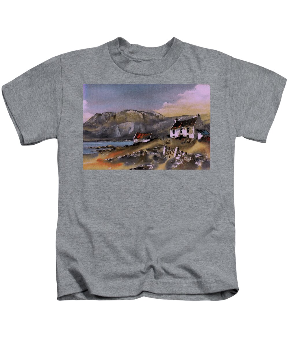  Kids T-Shirt featuring the painting Hungry Hill Ardigole West Cork by Val Byrne