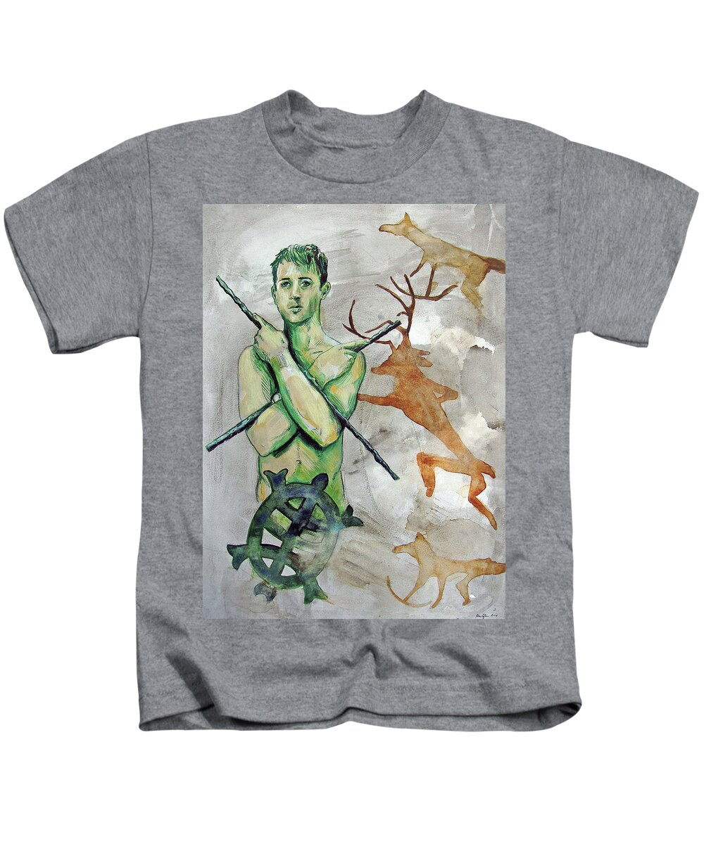 Warrior Kids T-Shirt featuring the painting Youth Hunting Turtles by Rene Capone